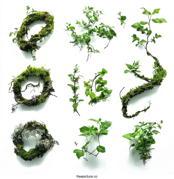 [Transparent Background PNG]Nature Plants Arrangement on White Background