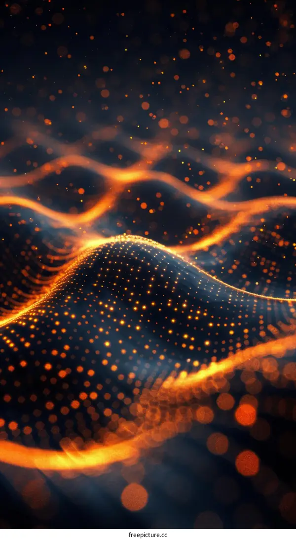 Futuristic glowing orange wave with particles