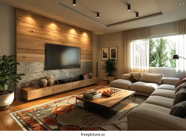 Modern Minimalist Living Room with Natural Wood Elements