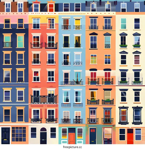 Colorful Row of Houses Illustration