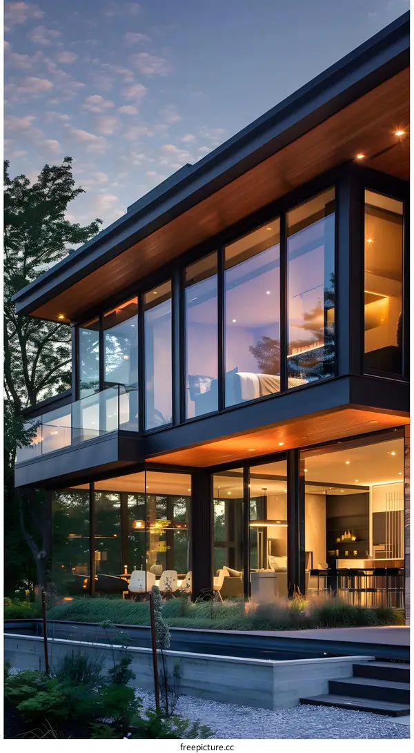 Modern House with Large Windows and Wooden Accents