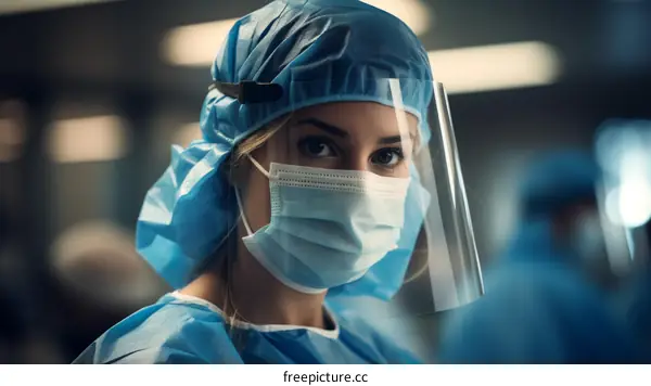 Portrait of a Confident Female Doctor in a Surgical Mask and Face Shield