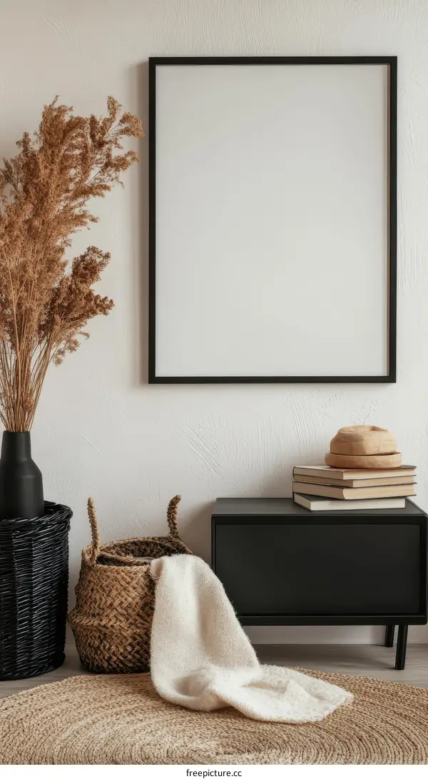 Modern Boho Style Interior Mockup with Blank Frame