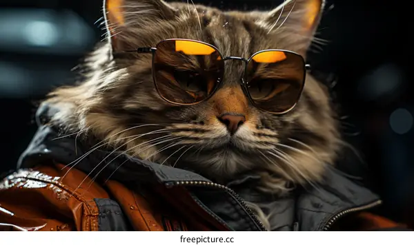 A cool cat wearing sunglasses and a leather jacket
