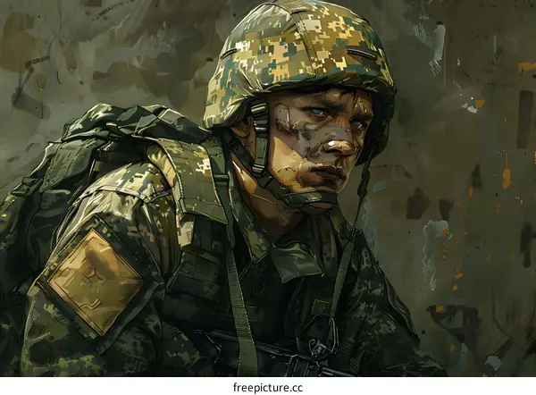 Portrait of a soldier wearing a helmet