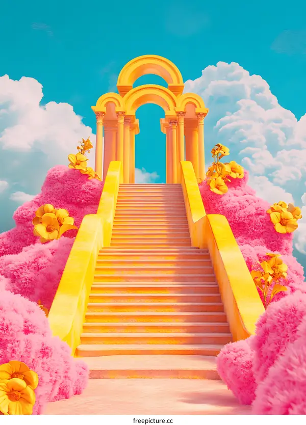 Golden Staircase Leading to a Yellow Archway