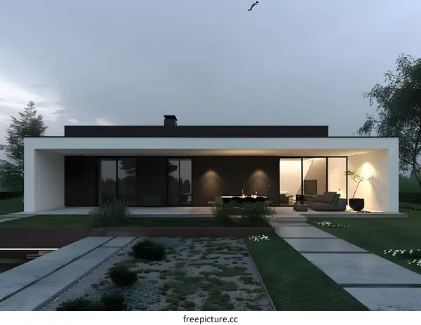 Modern House Design with Large Windows and Patio