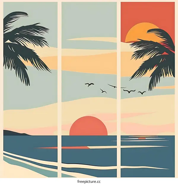 Sunset Palm Trees Beach Landscape