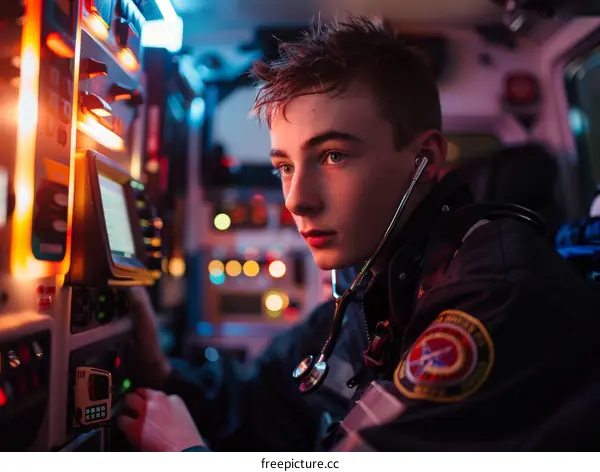 Portrait of a young male paramedic in an ambulance