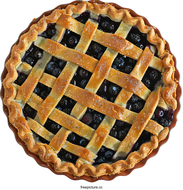 [Transparent Background PNG]A delicious homemade blueberry pie with a lattice crust