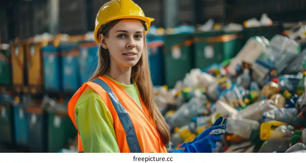 Portrait of a young female worker in a recycling facility