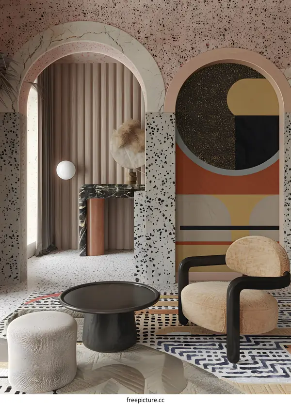 Modern Interior Design with Geometric Patterns and Terrazzo Walls