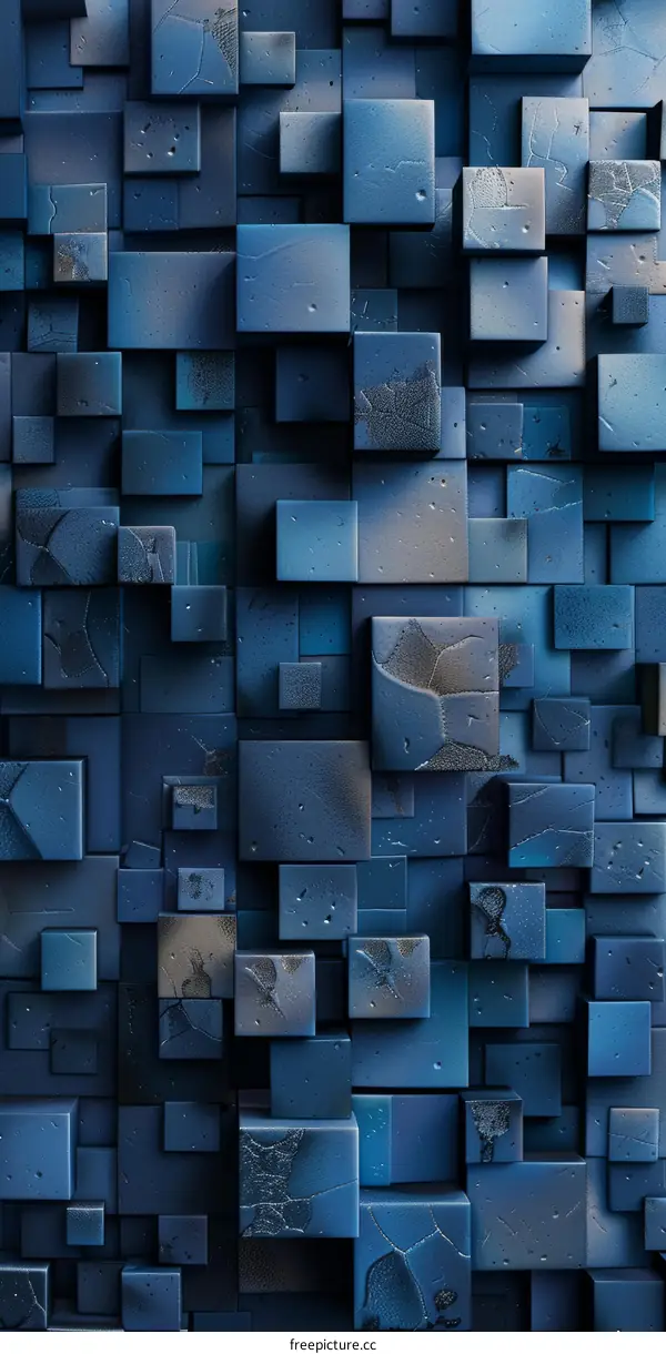 Blue and White 3D Abstract Concrete Cube Wall
