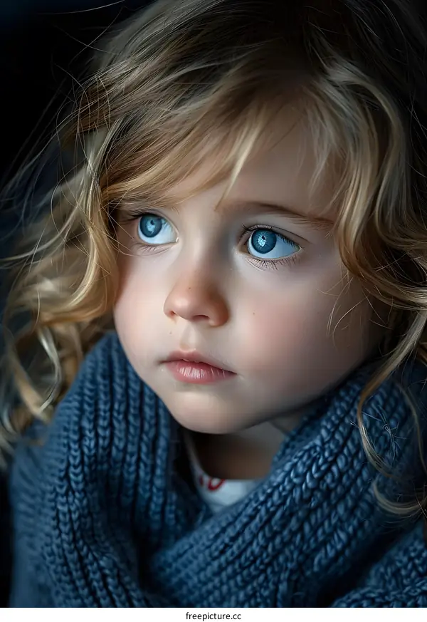Portrait of a little girl with blonde hair and blue eyes