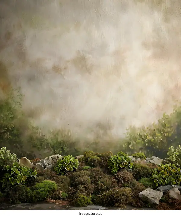 Green Moss and Rocks with Vintage Background