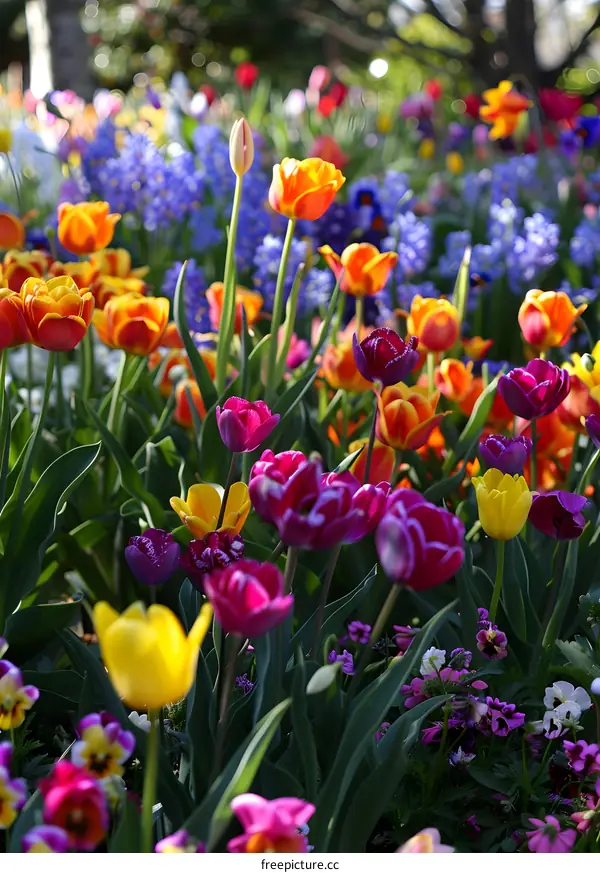 Colorful Tulips Blooming in a Garden