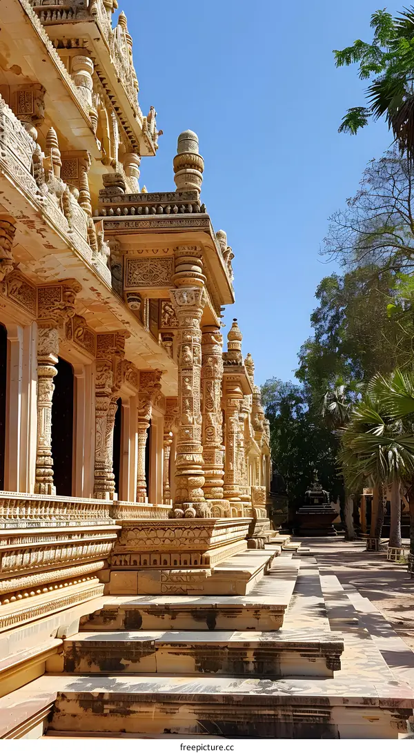 Ornate Stone Architecture of a Temple in India