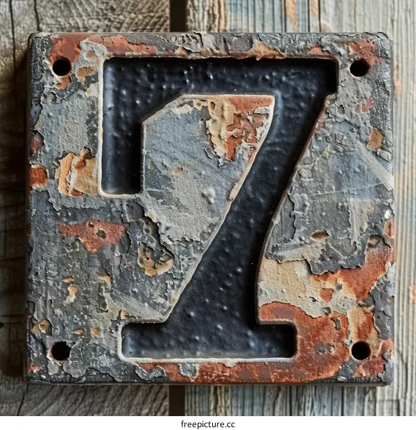 Weathered Grunge Metal Number 7 Digit Plate