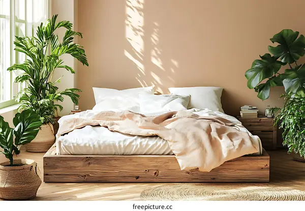Bohemian Bedroom with Wooden Platform Bed