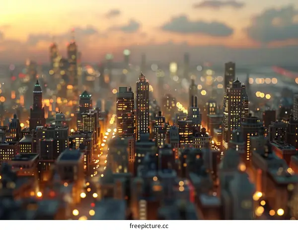 Tilt-shift Photo of a City at Sunset