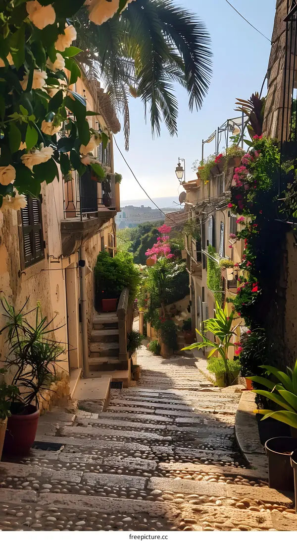 Cobblestone Steps in an Italian Village