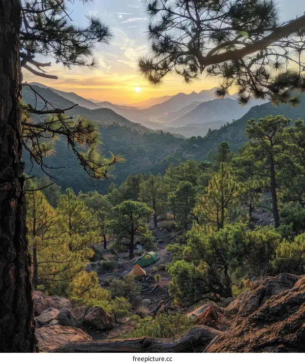 Serene Mountain Camping Under a Sunset Sky