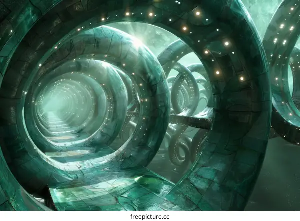 Green Sci-Fi Tunnel: Futuristic Corridor