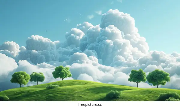 Green rolling hills under a blue sky and white clouds