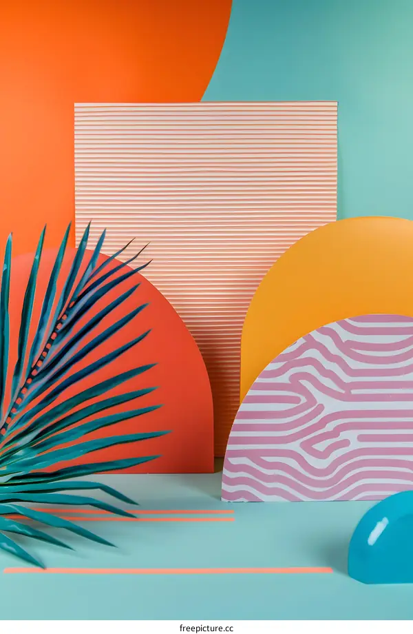 Abstract Summer Background With Palm Leaf And Colorful Shapes