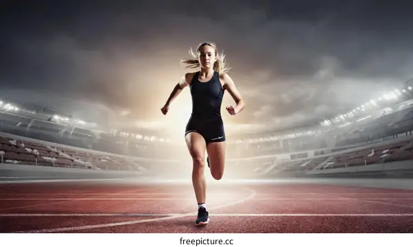 Female Athlete Running in a Stadium