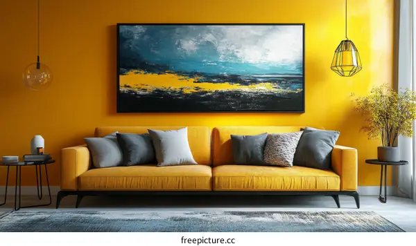 Modern Yellow Living Room Interior Design Illustration