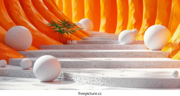 Abstract Orange and White Geometric Stairway Design