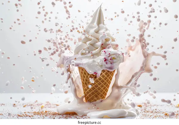 Ice cream cone with milk splash