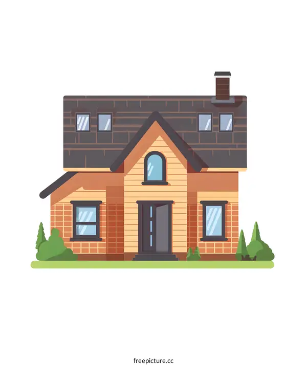 Modern Flat Style Two Story Brick House Illustration
