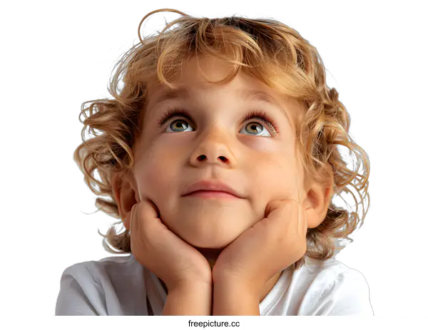 [Transparent Background PNG]Portrait of a boy with curly blond hair and blue eyes