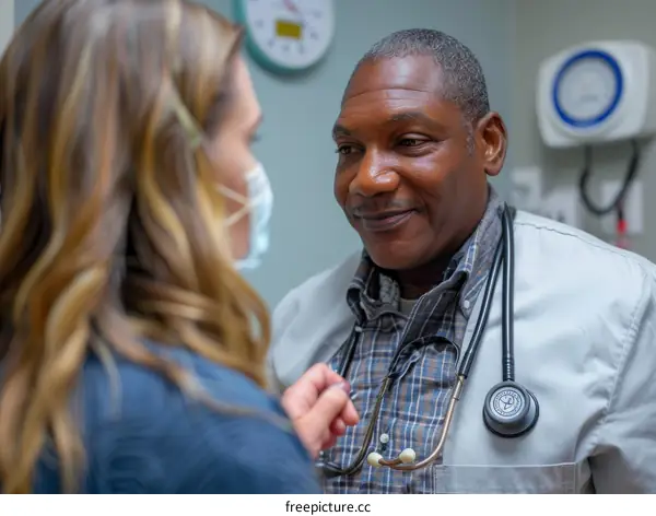 Smiling African American male doctor talking to a nurse