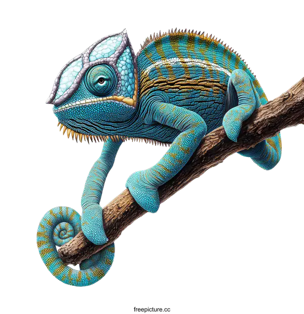 [Transparent Background PNG]Detailed Illustration of a Chameleon on a Branch