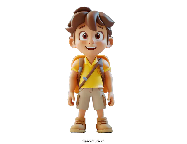 [Transparent Background PNG]Smiling Cartoon Boy with Backpack Ready for Adventure
