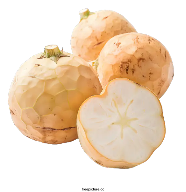 [Transparent Background PNG]Fresh Whole and Sliced Turnip on White Background