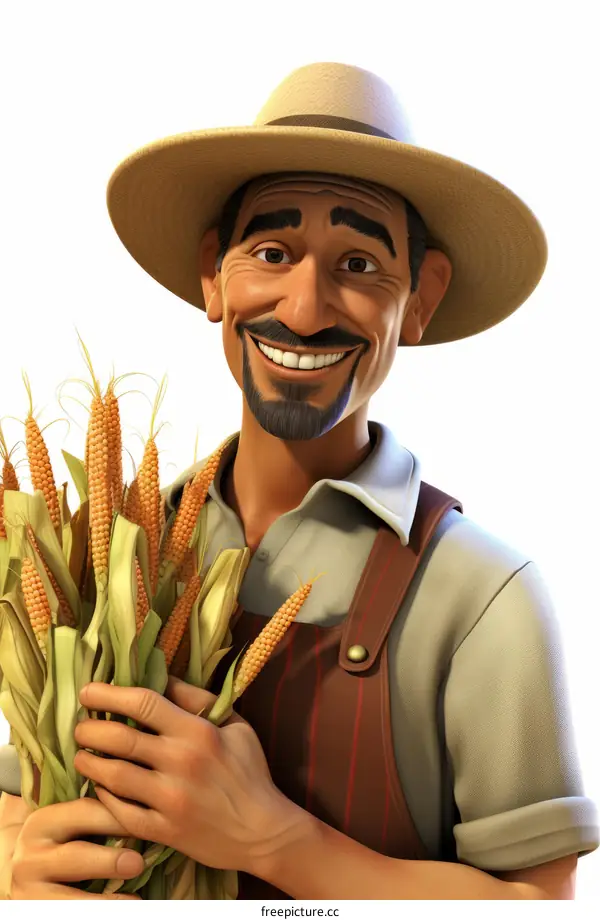 Happy farmer holding a bunch of corns