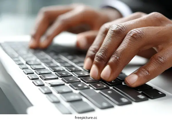 African American Hands Typing on a Laptop Keyboard