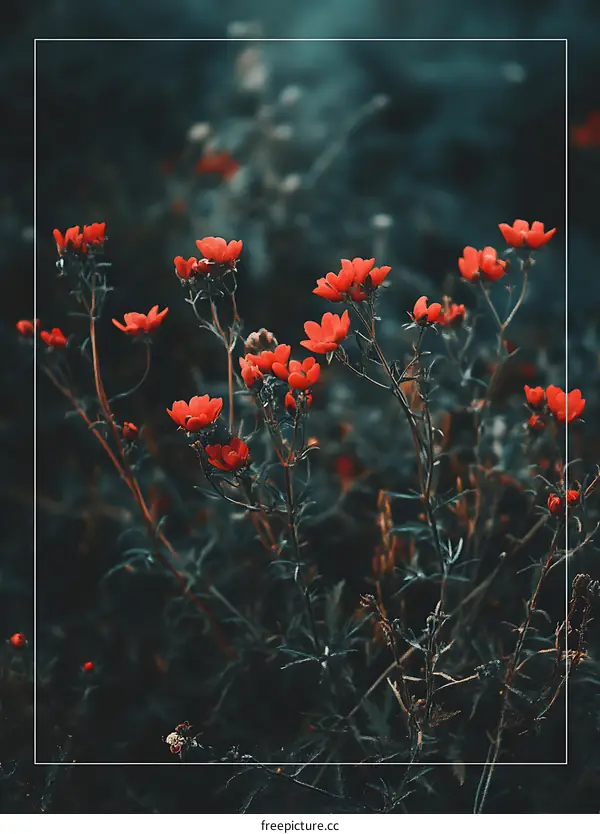 Red Flowers Blooming In Green Grass Field