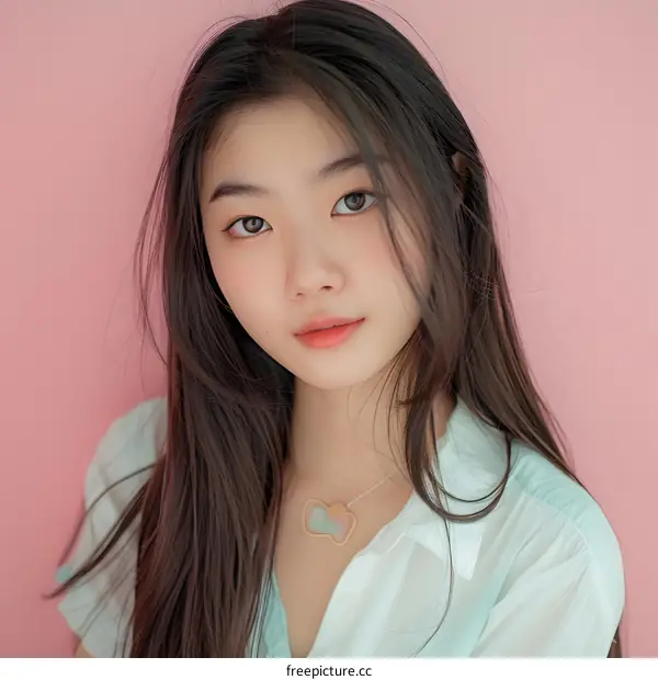 Portrait of a Young Asian Woman with Long Black Hair