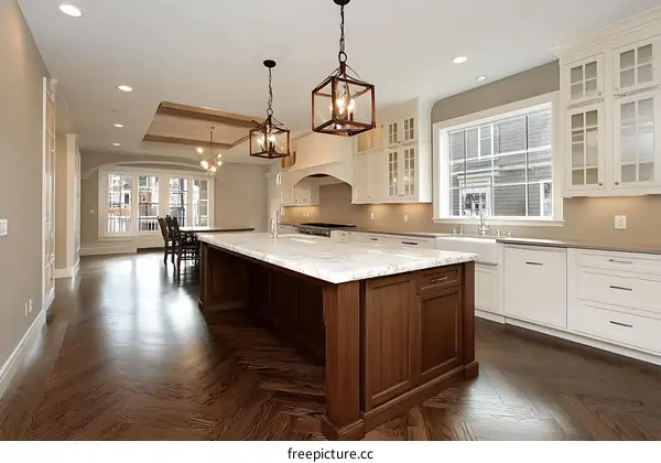 Modern Farmhouse Kitchen with Hardwood Flooring