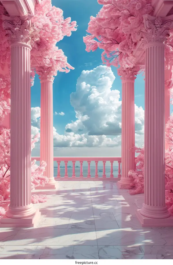 Pink Architectural Artistic Illusion of a Seaside Pavilion