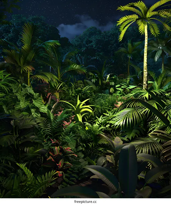 Nighttime Tropical Rainforest Scene