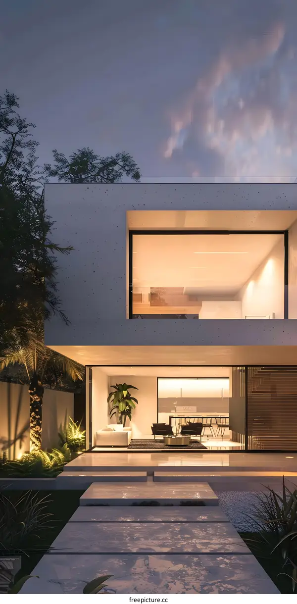 Modern House with a Patio and Large Windows