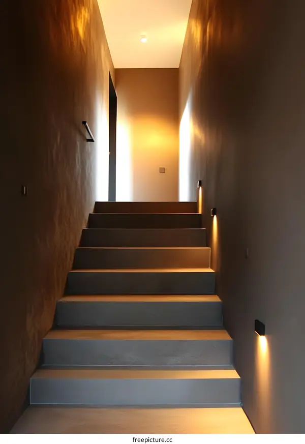 Modern Concrete Staircase Interior Design With Minimalist Lighting