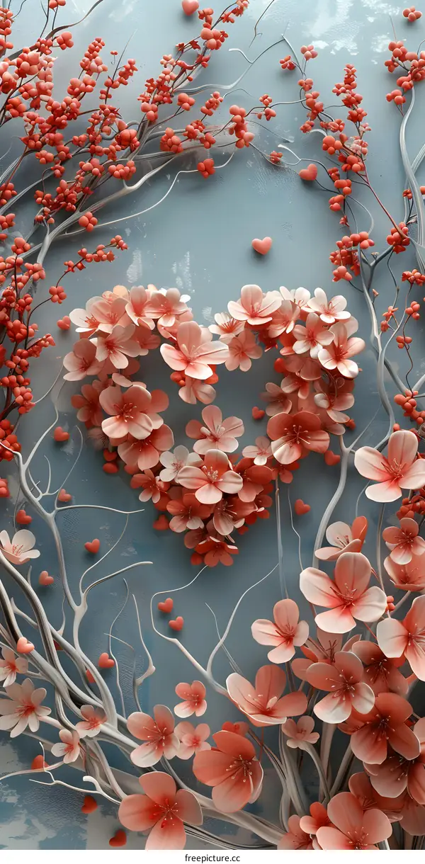 3D Embossed Cherry Blossom Heart-shaped Flowers