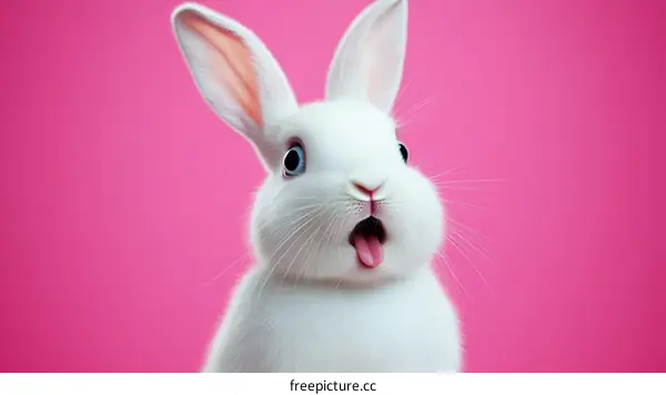 Cute White Rabbit with Pink Background
